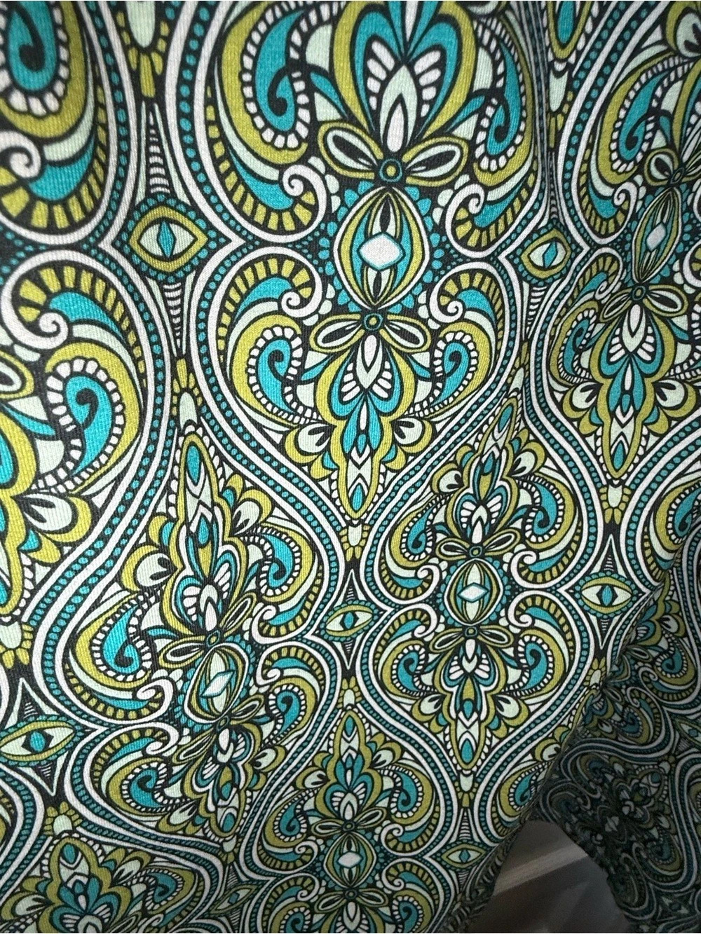prAna Nadia Veeda V-Neck Faux Wrap 3/4 Sleeve Paisley Midi Dress Green & Blue XL - Picture 7 of 13